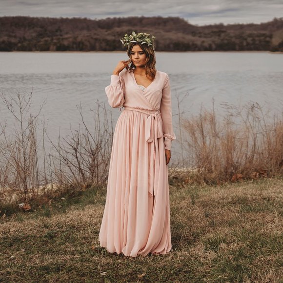 Farmhouse Frills | Dresses | Pleasantly Pink Chiffon Flowing Maxi Dress ...